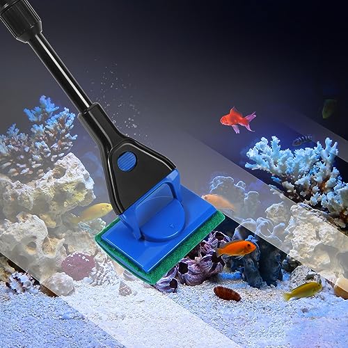AQUANEAT Aquarium Cleaning Tools, Fish Tank Cleaner Kit with Adjustable Long Handle, 5 in 1 Set Including Fish Net, Algae Scraper