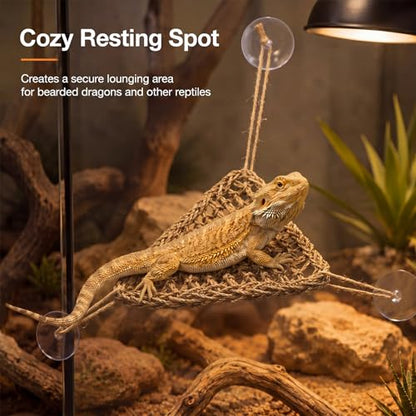 Dansydaisy 4 Pcs Bearded Dragon Reptile Hammock Small Set, Woven Lounger with Strong Suction Cups, Includes 2 Rectangle (19.7" x 7.9") and 2 Triangle (7.9" x 11.0") Climbing Beds for Geckos Iguanas - size: 19.7" X 7.9"，7.9" X 11.0"