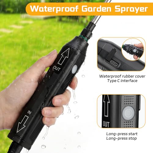2 Gallon Battery Powered Sprayer, Electric Garden Sprayer with 6 Mist Nozzles, Adjustable Spray Effect, Weed Sprayer with Hand Shank Waterproof, Adjustable Telescopic Rod, for Yard, Lawn and Garden