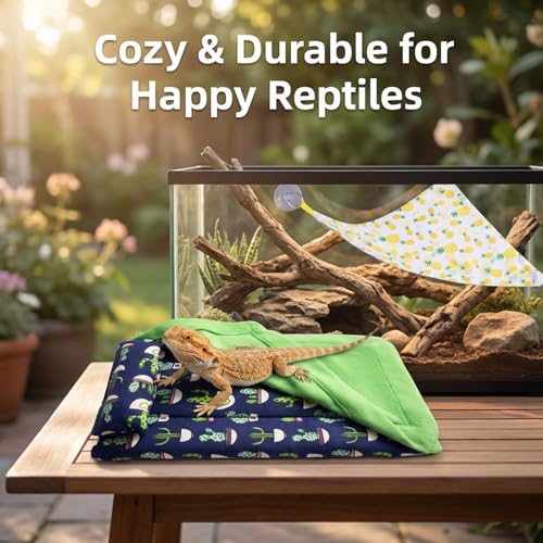 2-Piece Set with Blue and Green Quilt and Yellow Pineapple Medium Single Pack, Bearded Dragon Bed, Bearded Dragon Hammock,Canvas Material for Reptile Habitat Accessories and Lizard Comfort