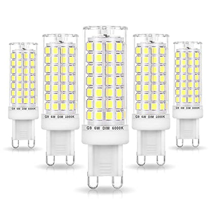 Ziomitus No Flicker G9 Led Bulbs Dimmable Daylight 6000K,Replace 40W 50W 60W Halogen,AC120V Dimmable G9 6W LED Cool White for Chandelier Pendant Ceiling Lamp(5Pack) - color: Daylight White, size: 6 Watts