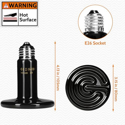 HARTOMPET 75W Ceramic Heat Emitter - No Light Reptile Heat Lamp for Lizards, Amphibians, Chickens, Dogs, Cats - Ideal for Aquariums and Pet Brooder Coop Heating - Black - size: 75W