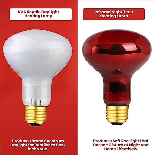 Reptile Heat Lamp Bulb 100 Watts UVA Basking Light for Reptiles and Amphibian, Basking Light for Bearded Dragon, UVA Reptile Light Bulb E26 Base 2 Pack - style: 100WR25-WHITE-2PK