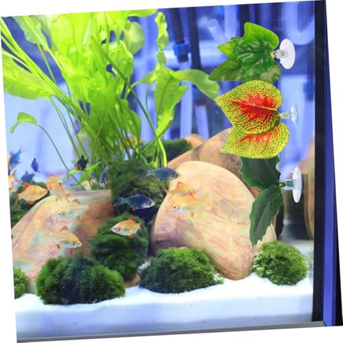 PRETYZOOM 4pcs Artificial Fish Tank Plant Aquarium Landscaping Ornament Reptile Plant Decor with Suction Cups Lifelike Plastic Terrarium Leaves for Aquatic Pets