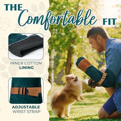 HANDLANDY Animal Handling Gloves, Bite-Proof, Scratch-Resistant, Pet Gloves for Dogs, Cats, Falconry, Gardening - color: Emerald Green, size: 24 Inches