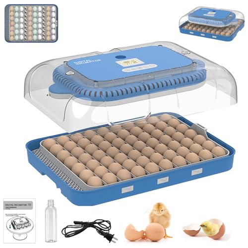 HOWOOlUA 70 Egg Incubator for Hatching Eggs withAuto Turn, Temp & Humidity Control, Built-in CandleLarge Capacity Egg Incubator for Chicken Duck Goose Eggs