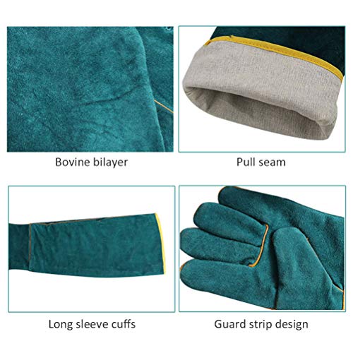 JTLB Animal Handling Gloves Bite Protection Gloves Pet Grasping Long Leather Protective with Breathable Sweat Absorbent Cowhide for Garden Cutting Veterinary Animal (Dark Green)