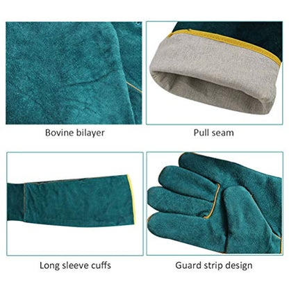JTLB Animal Handling Gloves Bite Protection Gloves Pet Grasping Long Leather Protective with Breathable Sweat Absorbent Cowhide for Garden Cutting Veterinary Animal (Dark Green)