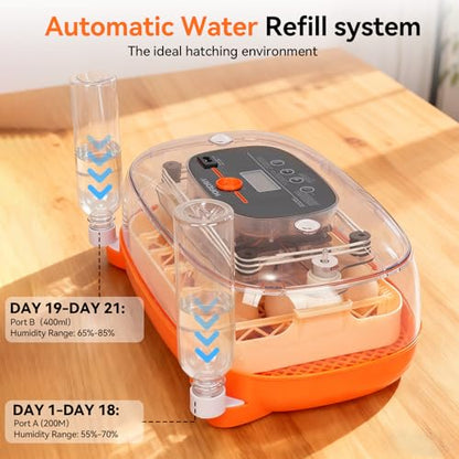 Incubators for Hatching Eggs, 24 Egg Incubator, Automatic Egg Turner with Humidity Control & Digital Temperature, Hatch Day, Auto Water Refill, 360°Viewing for Chicken, Duck, Quail, Duck, Goose