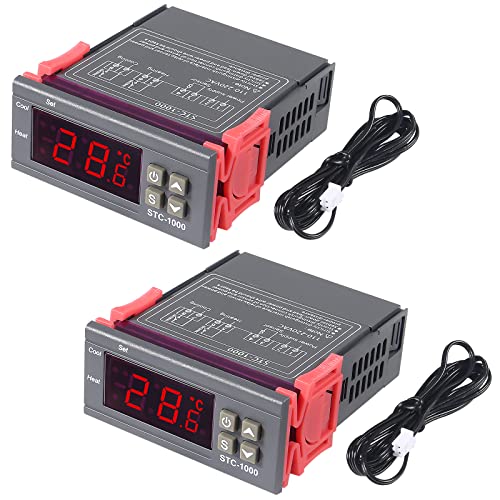 2pcs STC-1000 DC 110V-220V 10A Digital LED Temperature Controller Thermostat Control Switch 2 Relay Output and NTC 10K Thermistor Sensors Temperature Probe - style: 110V-220V