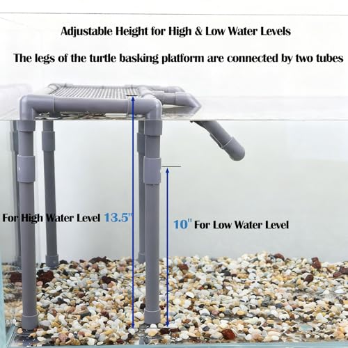 Extra Large Turtle Basking Platform, Aquatic Turtle Tank Accessories with Non-Slip Ramp, PVC Standing Dock for 75-120 Gallon Tanks - size: Basking Platform 13.4" W × 7.7" D