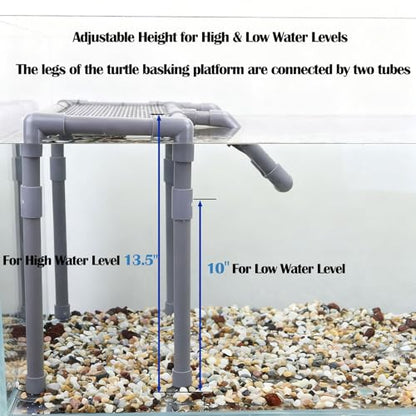Extra Large Turtle Basking Platform, Aquatic Turtle Tank Accessories with Non-Slip Ramp, PVC Standing Dock for 75-120 Gallon Tanks - size: Basking Platform 13.4" W × 7.7" D