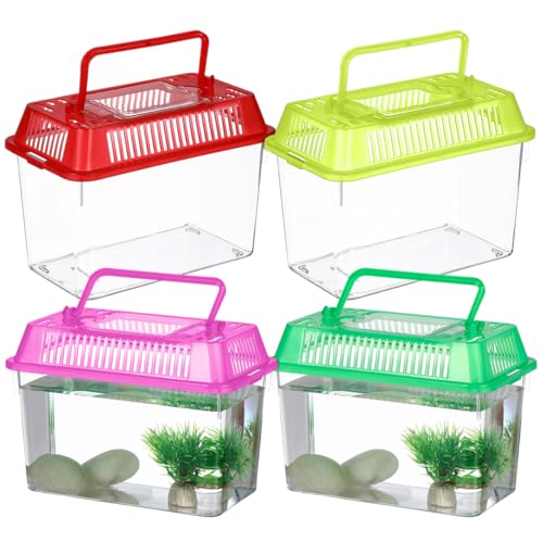 Healeved 4pcs Portable Turtle Feeding Box Mini Plastic Fish Tank Transparent Terrarium Aquarium Reptile Habitat Goldfish Living Boxes 15x9. 5x11cm