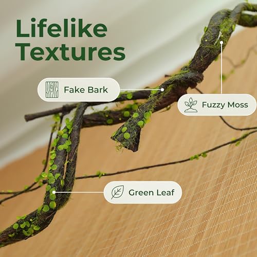 2pcs 67"Bendable Twigs Branches Moss Creepy Jungle Climb Green Leaves Vines | Artificial Reptile climbing Tree Trunk Grapevine Garland Plants Stems For Craft Garden Wall Hanging Halloween Arch Decoration
