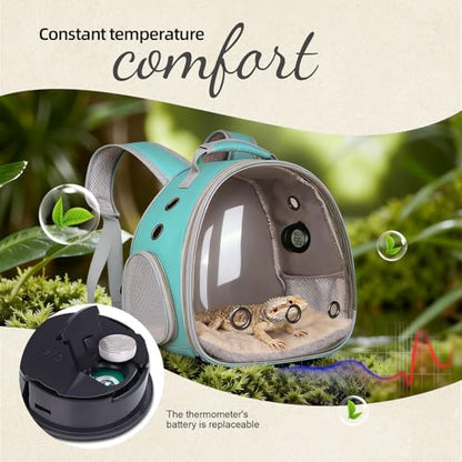 Bearded Dragon Travel Backpack Carrier with Reptile Thermometer and Humidity Gauge Lizard Travel Cage Space Capsule Clear Bubble Window Astronaut Reptile Bag for Ball Python (Green, Backpack) - color: Green, size: Backpack