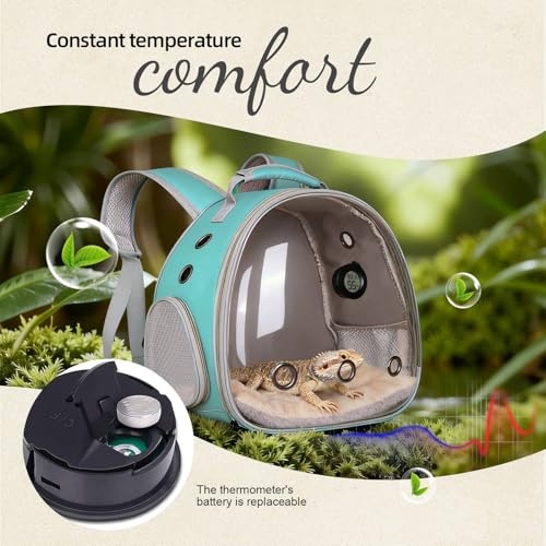 Bearded Dragon Travel Backpack Carrier with Reptile Thermometer and Humidity Gauge Lizard Travel Cage Space Capsule Clear Bubble Window Astronaut Reptile Bag for Ball Python (Green, Backpack+PG LSH) - color: Green, size: Backpack+PG LSH