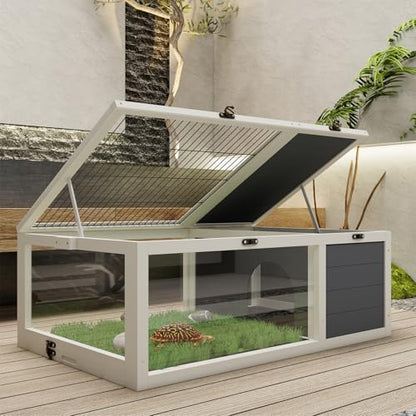 39.5＂Wood Tortoise House Indoor Turtle Habitat Reptile Cage for Small Animals Lizards, Geckos, with 2 Removable Waterproof Tray