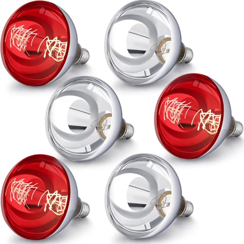 VIHOSE 6 Pack 250 Watt Heat Lamp 120v R40 Heat Lamp Bulbs Glass Incandescent Light Bulbs Incandescent Heating Lightbulbs for Reptiles Chicks Food Puppies Bathroom, Use E26 Base (Silver,Red) - color: Silver, Red