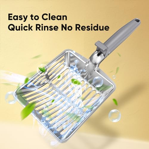 Metal Cat Litter Scoop, Large Cat Scooper with Deep Shovel & Dual Sifting Holes for Fast & Precise Sifting, Space Aluminum Kitty Litter Scooper with Long Handle & Easy-to-Hang Hook - Grey - color: Grey