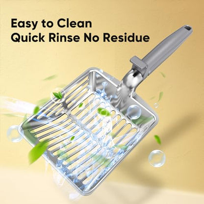 Metal Cat Litter Scoop, Large Cat Scooper with Deep Shovel & Dual Sifting Holes for Fast & Precise Sifting, Space Aluminum Kitty Litter Scooper with Long Handle & Easy-to-Hang Hook - Grey - color: Grey