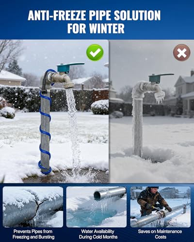 12Ft Water Pipe Heating Cable, 5W Constant Power Self-Regulating Heating Cable, 5W/FT, IPX7 Waterproof, Auto-On/Off, for Metal and Plastic Water Pipes, Freeze Protection, 120V U12HC06 - size: 12 FT