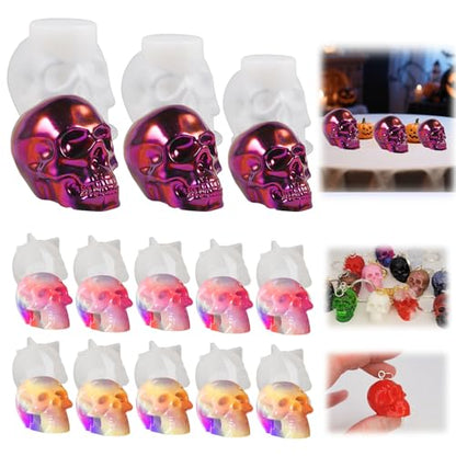 13PCS Halloween 3D Skull Resin Molds Set, 3PCS Large Medium Small Epoxy Molds for Resin, Candle Making, 10PCS Mini Skull-Heads Molds for DIY Pendant Keychain Bracelet Earrings