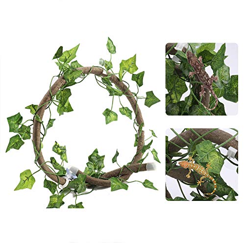 Estink Reptile Vine, 3.28ft Rattan Reptile Climbing Branch Flexible Bendable Jungle Climbing Vine Terrarium Pet Habitat Decor for Fish Tank Reptile Box Aquarium Decoration (Rattan + Ivy - size: Rattan + ivy leaves