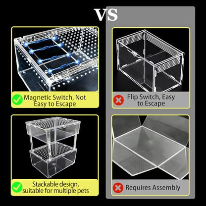 Reptile Terrarium 7.9"x 5.9" x 3.9" Small Gecko Tank Acrylic Snail Terrarium Hermit Crab Tank Spider Enclosure for Scorpion Insect Isopods Invertebrates