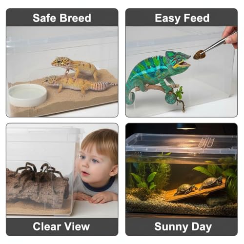 2 Pcs Reptile Breeding Box, Small Portable Reptile Terrarium, Clear Plastic Feeding and Hatching Container, 7.5 x 4.9 x 3 in Space-Saving Habitat for Small Pets