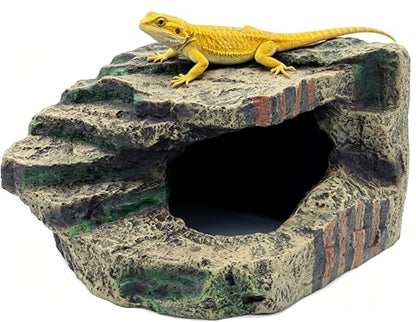 Large Resin Reptile Tank Accessories Hideouts Cave Habitat Decor for Leopard Gecko Lizards Turtle Toad Bearded Dragon, Realistic Rock Reptile Hide Cave, Durable Reptile Shelter for Terrarium