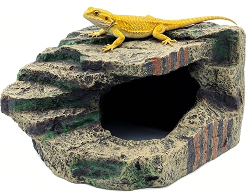 Large Resin Reptile Tank Accessories Hideouts Cave Habitat Decor for Leopard Gecko Lizards Turtle Toad Bearded Dragon, Realistic Rock Reptile Hide Cave, Durable Reptile Shelter for Terrarium