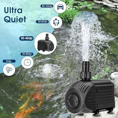 NFESOLAR Submersible Water Pump 880GPH, 60W Ultra Quiet Fountain Pump with Dry Burning Protection 9ft High Lift for Fish Pond, Fountains, Waterfall, Hydroponics, Aquariums KF206 - size: 880GPH