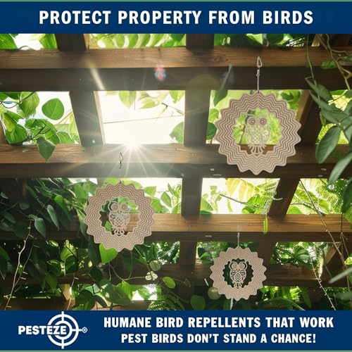 PESTEZE USA Premium Hummingbird Wind Spinner – 6x9 Inch Stainless Steel 3D Reflective Outdoor Spinner for Bird Deterrent, Garden & Patio Decor, Hanging Kinetic Metal Ornament Scares Birds & Adds Shine