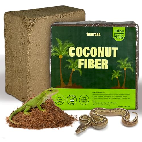 10 Lbs Coconut Fiber Substrate for Reptile Terrarium & Garden Use | Organic Compressed Coconut Coir, Garden Soil Substitute | Terrarium Bedding for Reptile, Snake