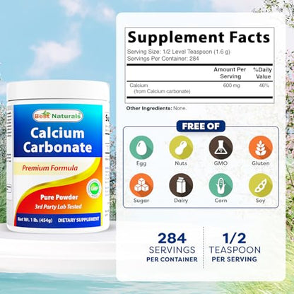Best Naturals Calcium Carbonate Powder 1 Pound - Food Grade (16 OZ (Pack of 1)) - size: 16 Ounce (Pack of 1)