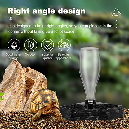Reptile Water Feeder Automatic Water Dispenser Waterer Feeding Accessories for Turtle Frog Bearded Lizards Geckos for Terrarium Tank, black
