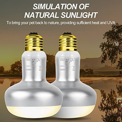 WACOOL 4 Pack Heat Lamp Bulbs for Reptiles, 100W Intense Basking Spot Lights, Simulate Daytime Sunshine Heat Bulbs, UVA Daylight Heat Lamp for Bearded Dragon, Lizard, Turtle, Tortoise, Gecko - style: 100W-4 pack