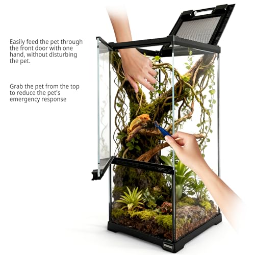 Tall Reptile Glass Tank 8"x8"x18" Pre-Assembled Vertical Small Reptile Terrarium for Arboreal Geckos,Chameleon,Lizard,Tree Frog and Snake with Top and Front Openning Door