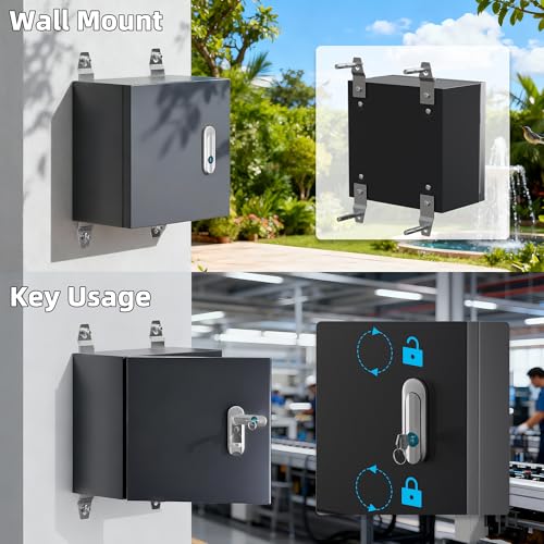 Joinfworld Outdoor Electrical Box 9.8" x 9.8" x 5.9" Weatherproof Electrical Junction Enclosure with Lock Din Rail Cable Gland - size: 9.8"x9.8"x5.9"