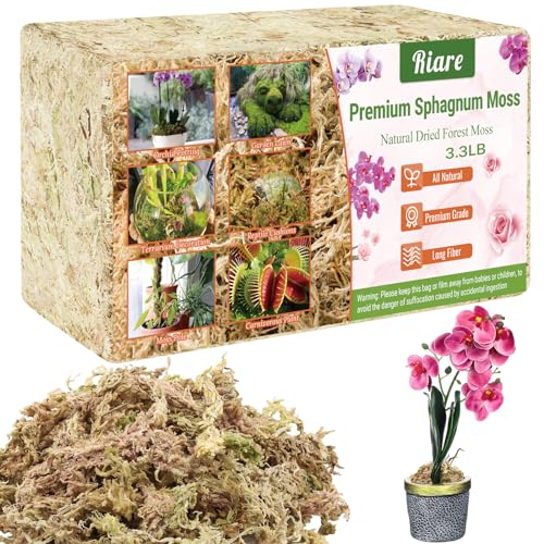 Riare 3.3 LB Premium Sphagnum Moss for Plants- 60QT Natural Long Fibered Sphagnum Peat Moss Plants Moss Dried, Carnivorous Plants Moss Orchid Potting Mix for Orchids, Carnivorous Plants, Succulent - size: 60QT/3.3lbs