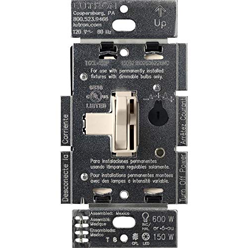 Lutron Ariadni/Toggler LED+ Dimmer Light Switch for Dimmable LED, Halogen and Incandescent Dimmer Switch, 150W, Single-Pole/3-Way, AYCL-153P-LA, Light Almond - color: Light Almond, size: 1 Pack