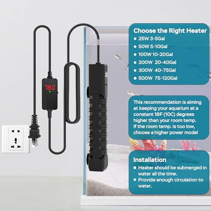 AquaMiracle Aquarium Heater, 200W Submersible Fish Tank Heater with LED Digital Display, Overheat Protection & Auto Power-Off When Out of Water, for Freshwater and Saltwater Fish Tanks (20-40 Gal)
