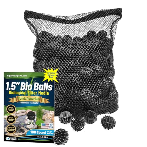 Aquatic Experts 1.5" Large Bio Balls for Ponds – Biological Filter Media for Waterfalls & Outdoor Pond Filters, Treats Up to 330 Gallons (100 Count + 10" x 12" Mesh Bag) - size: 100 Count with 10" x 12" Mesh Bag