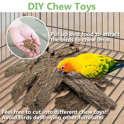 Cork Bark Perch for Birds 16"X12" Natural Cork Chewing Toy 2 PCS Flat Budgies Bark Seat Board Wood Bark Background Decor Panel Birdcage Accessories for Parakeet Lovebirds Cockatiels Conures