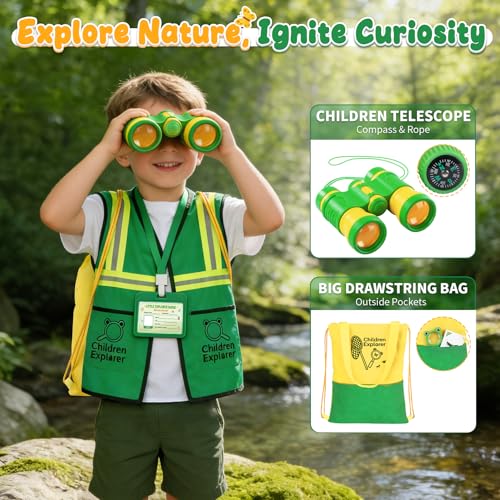 Bug Catcher for Kids, 24PCS Bug Catching Kit with Vest & Bag, Magnifying Glass Butterfly Net Kids Binoculars, Outdoor Exploration Camping Toys Gift Insect Catcher for Boys Girls Age 3-8
