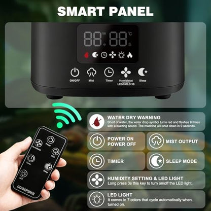 COOSPIDER Reptile Fogger Humidifier, Automatic Humidifiers for Reptiles Tank, Terrarium Humidifier with Timer Humidity Control, Reptile Mister for Amphibians Herps Vivarium (Black, 5L/1.32GAL) - color: Black