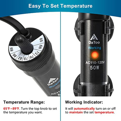 DaToo Aquarium Heater Adjustable 100W Submersible Fish Tank Heater with Electronic Chip Thermostat Suitable for Marine Saltwater and Freshwater - size: 100Watt
