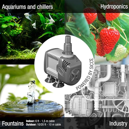 SICCE Syncra Silent 0.5 Multifunction 185 GPH Submersible Water Pump | Italian Made 8W Ultra Quiet Durable for Aquarium Fish Tank, Fountain, Pond, Hydroponics, Terrarium Black | Freshwater & Saltwater - size: Syncra Silent 0.5