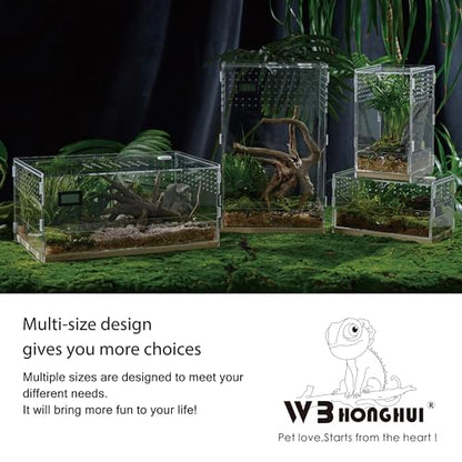 Acrylic Clear Reptile Habitat Enclosure Terrarium with Latch ，Perfect for Amphibians and Invertebrates Such as Spiders, Frogs, etc (Vertical Wood Large)