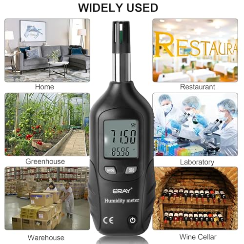 ERAY Digital Psychrometer Thermometer Hygrometer with Backlight, Temperature and Humidity Reader Meter Thermo-Hygrometer with Dew Point and Wet Bulb Temperature, 9V Battery Included(Black) - color: Black